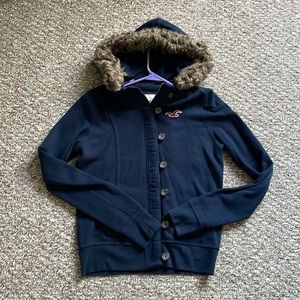 Faux Fur Hooded Cardigan Button Sweatshirt Hoodie